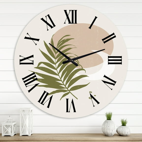 Designart 'Abstract Sun And Moon With Green Leaf Ii' Modern Wall Clock
