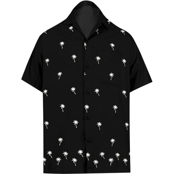 HAPPY BAY Men's Beach Cruise Holidays Shirts Casual Button Down Shirts For Men Summer Vacation Aloha Tops Hawaiian Shirt XS Black_W830