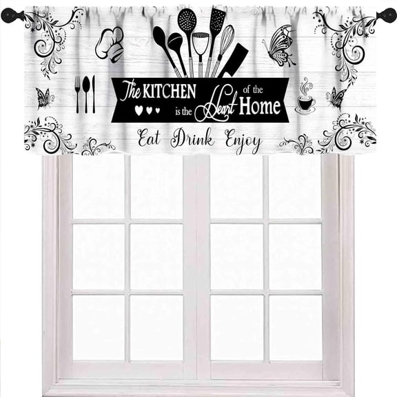 Farmhouse Rustic Kitchen Valance,Vintage Fork Spoon Cooking Theme Retro Small Short Cafe Window Curtains Barn Country Wooden Wood Plank Window Treatment Valance 1 Piece,54x18 Inch