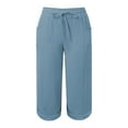 thumbnail image 5 of Women's Pleated 3/4 Pants, Linen, Casual & Stylish, Perfect for Summer & Daily Wear, Light Blue Linen Trousers Women's Summer 3/4 Muslin Trousers Lightweight Linen Summer Trousers with Pockets, 5 of 5