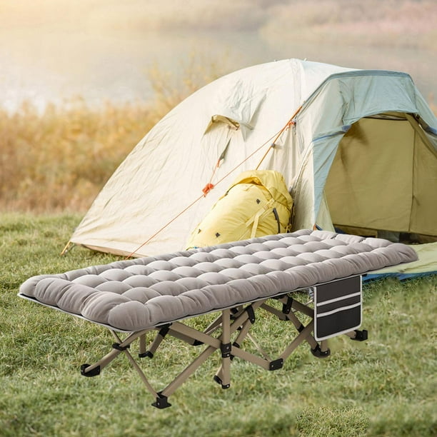 Colaxi Folding Camping Cot Camp Cots Portable Double Layer Oxford Heavy Duty Outdoor Camping Bed for Adults Home Beach RV Noon Break Gray