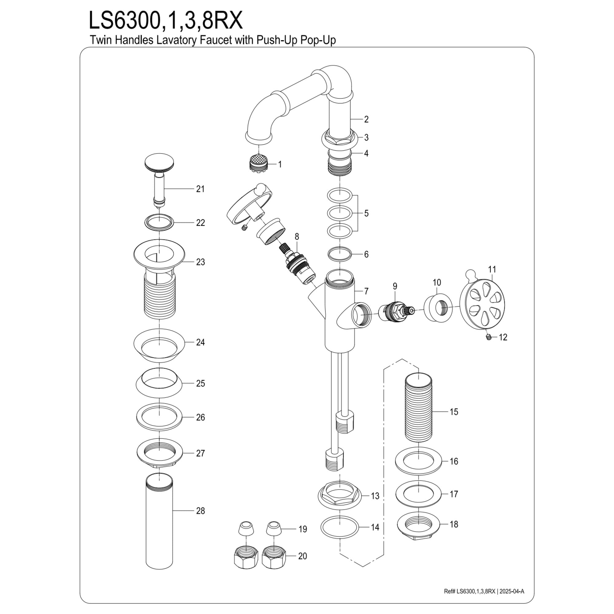 Kingston Brass LS6301RX Belknap Two-Handle Single-Hole Bathroom Faucet with Push Pop-Up Drain, Polished Chrome