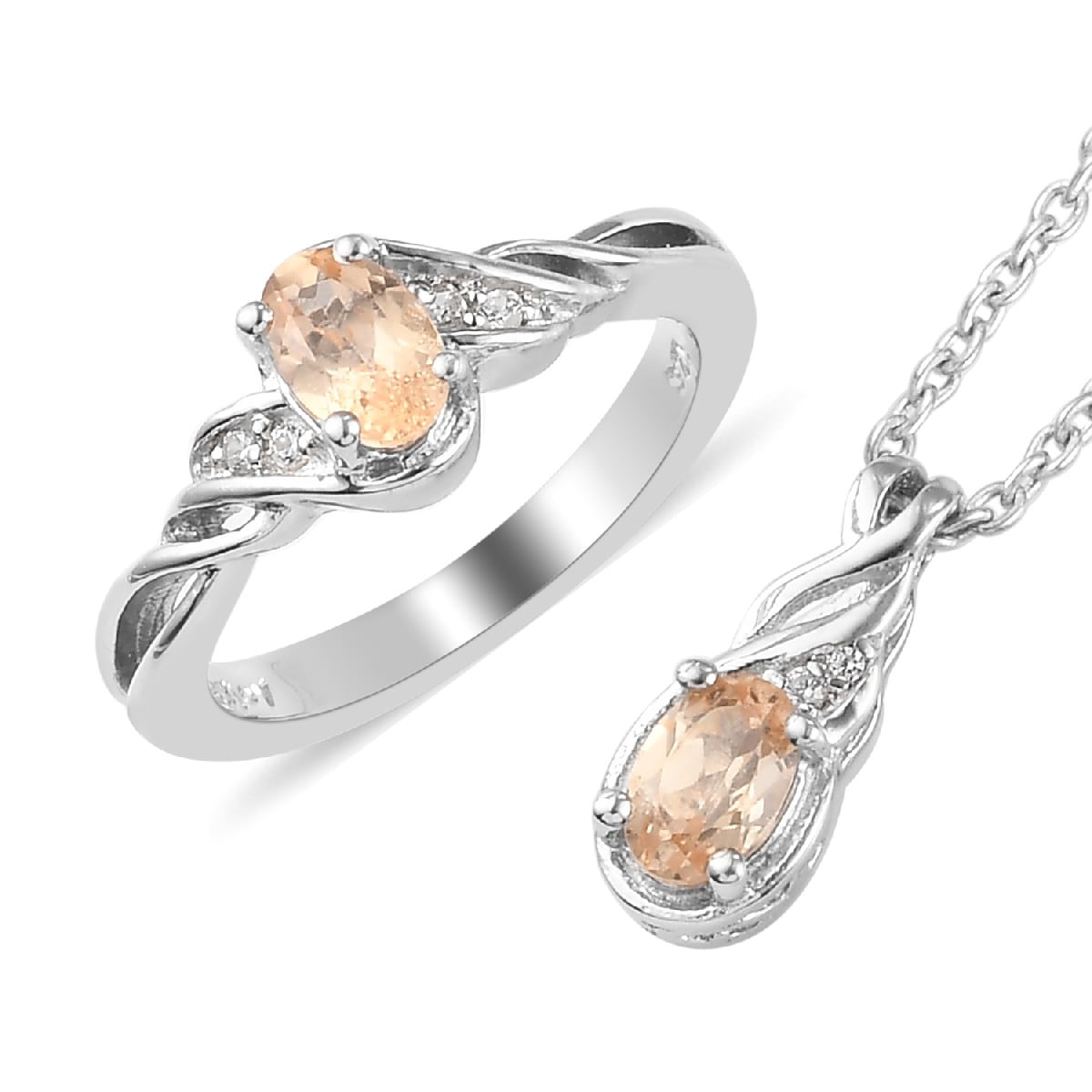 Real 925 Silver Teardrop Diamond Pearl Ring Necklace & Earrings Ladies  Girls Set