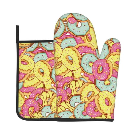 

Lukts Donut and Blue Print Kitchen Heat-Resistant Gloves and Spacers 2pcs Set Suitable for Baking and Cooking
