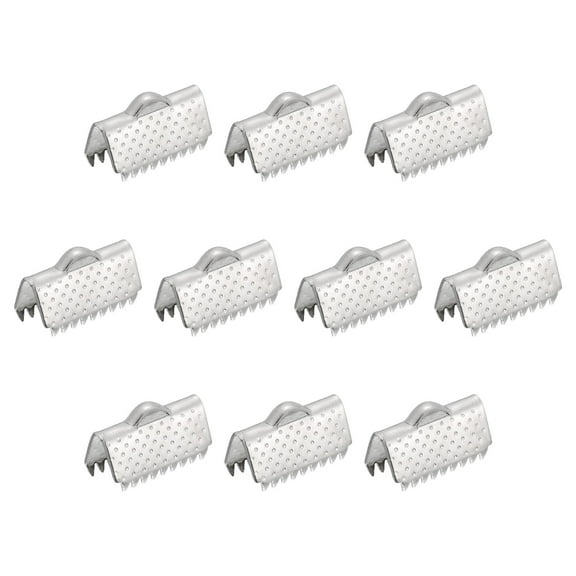 60Pack Ribbon End Crimp Clamps, 15mm Pointed Texture Stainless Steel Pinch Cord End Clasps, Silver Tone