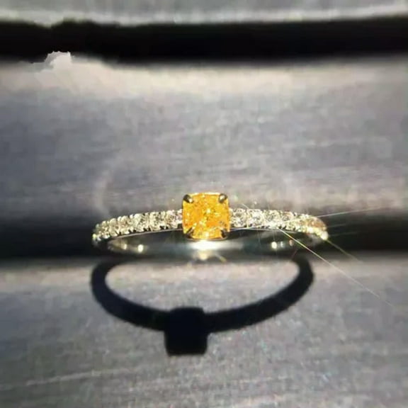 Princess Cut Yellow Topaz CZ Bands 925 Silver Women's Wedding Tail Ring Size 4-9