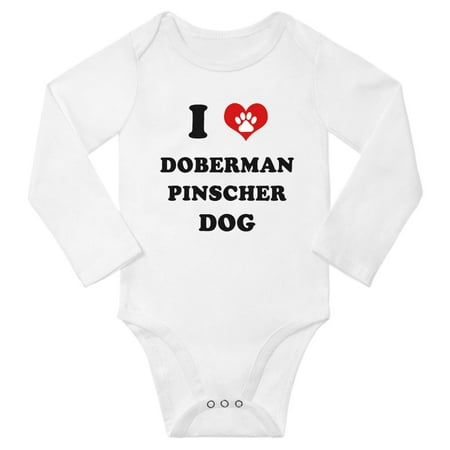 

I Heart Doberman Pinscher Dog Cute Baby Long Romper (White 3-6 Months)
