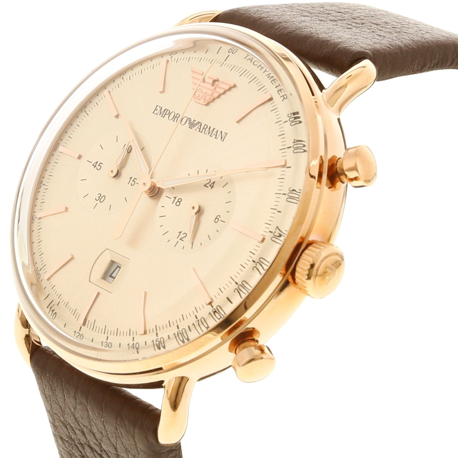 Emporio Armani Men s Aviator AR11106 Rose Gold Leather Japanese Quartz Dress Watch Walmart