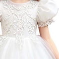 thumbnail image 5 of LEKWK Girls Tulle Ball Gown Puff Sleeve Ruffled Ribbon Formal Princess Dress with Lace Embroidery Prom Gown Wedding Flower Girl Dress for Birthday Party, 5 of 6
