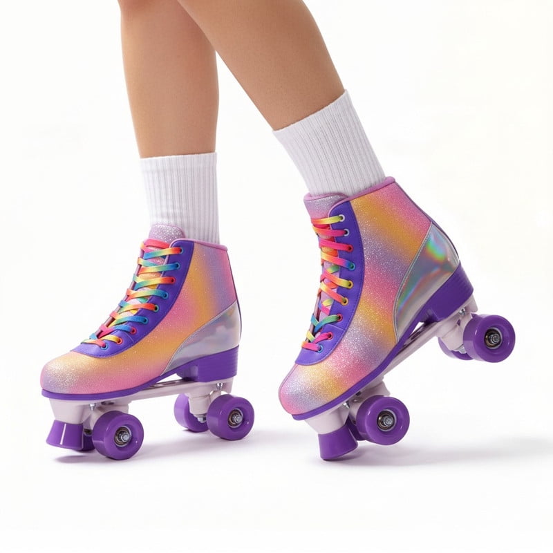 Women Adjustable Sizes Quad Roller Derby Skates in Rain Rainbow – Indoor & Outdoor
