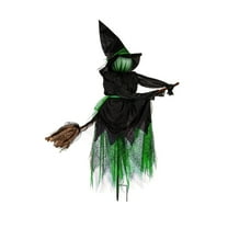 XIEULQP Halloween Witches Outdoor, Witches Holding Riding with Broom, Witch Decorations with Glowing Face for Yard Garden Outside Lawn Porch