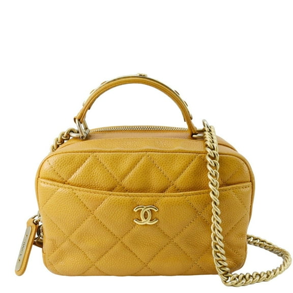 Pre-Owned CHANEL Carry Around Mini Quilted Caviar Leather Bowling Bag Yellow