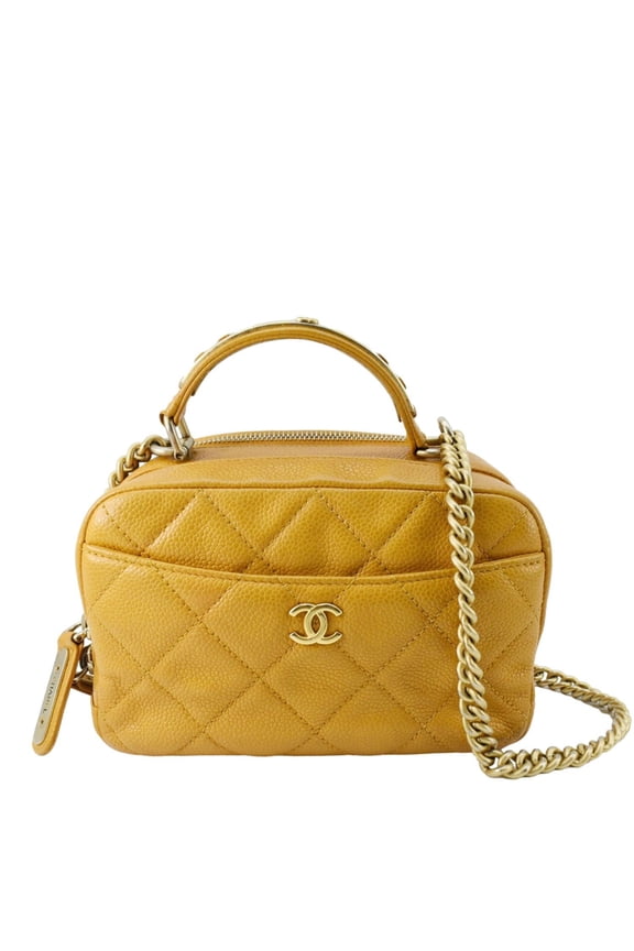 Pre-Owned CHANEL Carry Around Mini Quilted Caviar Leather Bowling Bag Yellow