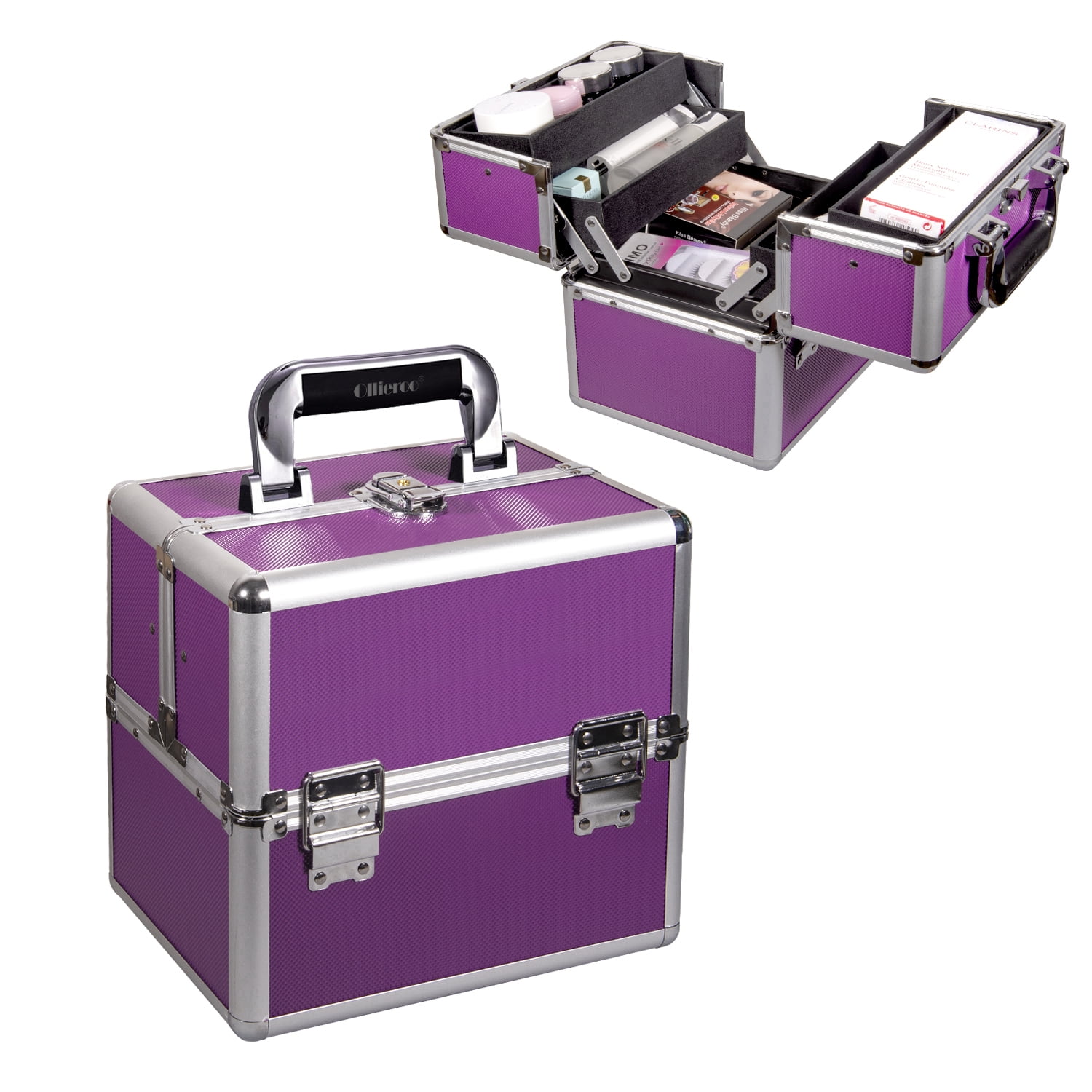 Ollieroo Makeup Train Case Professional 9.8" Aluminum Make Up Cosmetic