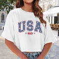 thumbnail image 2 of Patriotic Shirts 4th of July T Shirts for Women Letter Print Half Sleeve Summer Cropped Casual Independence Day Tops White XL, 2 of 4
