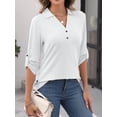 thumbnail image 3 of Blusa blanca con cuello en V y manga 3/4 para mujer, tipo túnica, TICTICMISS, 3 of 6