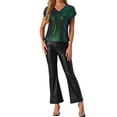 thumbnail image 2 of INSPIRE CHIC Sparkly Metallic Top for Women's Short Sleeve V Neck Party Sequin Tops, 2 of 6