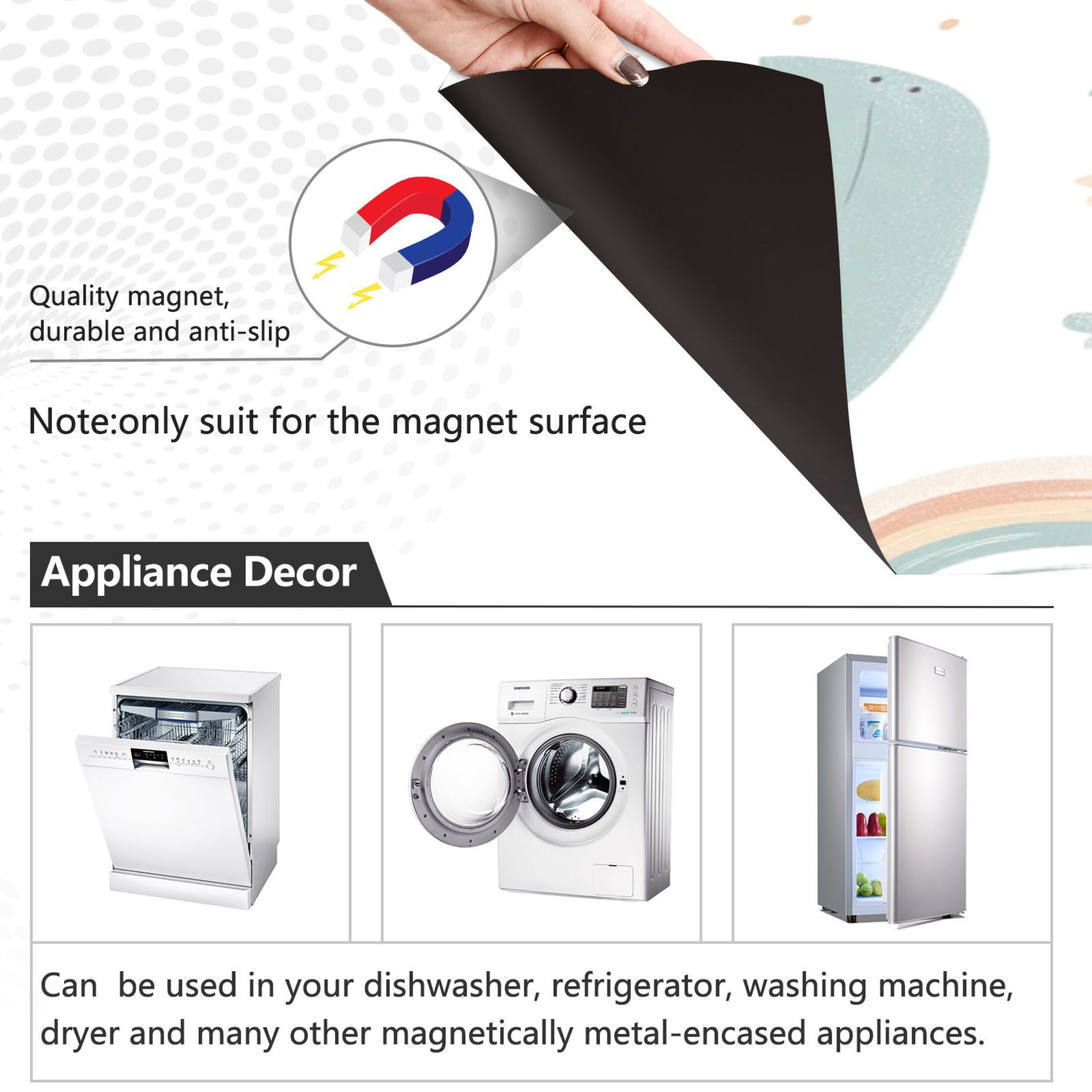 Dishwasher Magnetic Sticker 23x26 Inch Refrigerator Magnetic Sticker Washing Machine Magnetic Sticker Kitchen Panel Magnetic Sticker Home Decor Cartoon Rainbow Bear