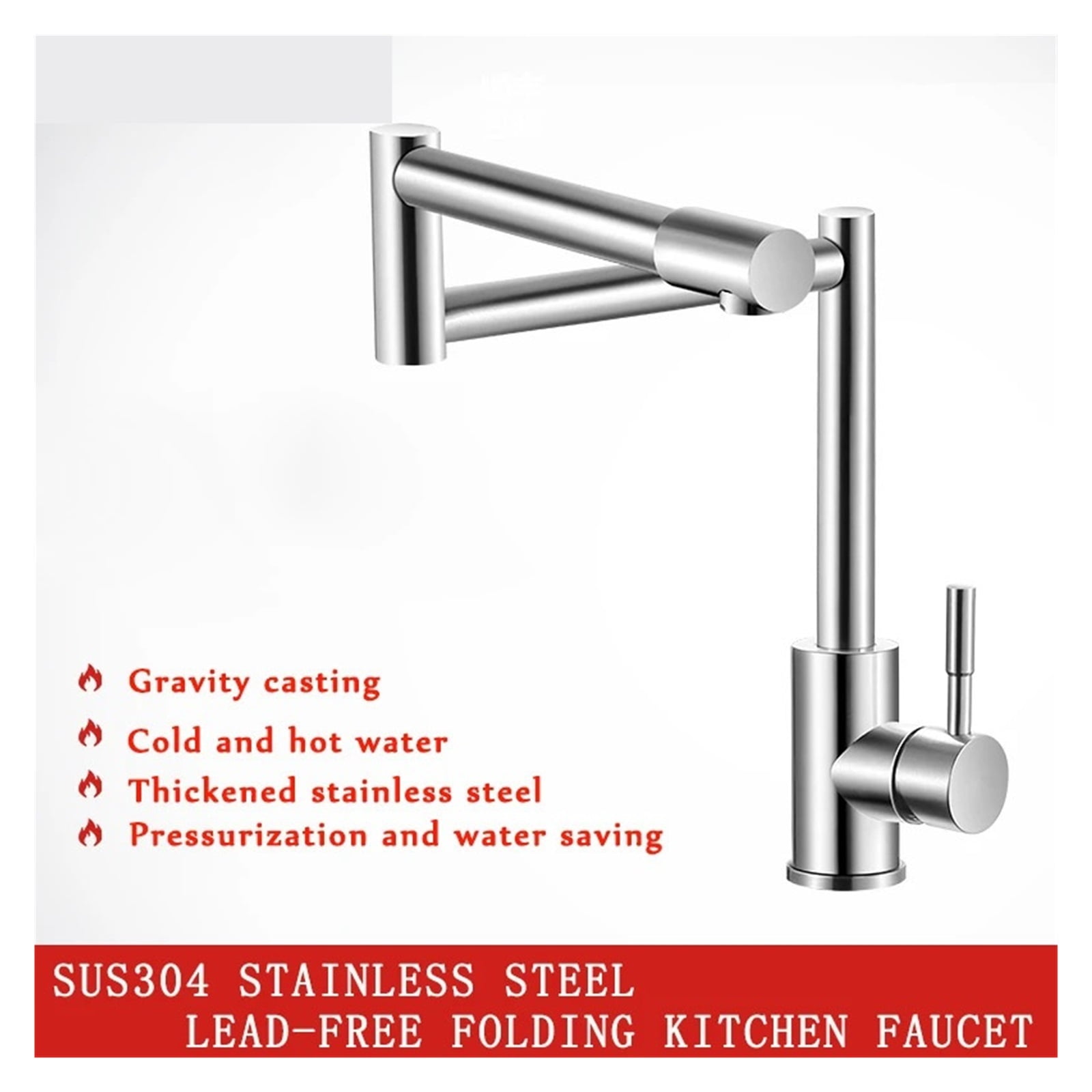 304 Stainless Steel Lead-free Folding Kitchen Faucet,Mixer 360 Degree Swivel Single Handle Nickel Kitchen Sink Basin Taps ,Versatile Features