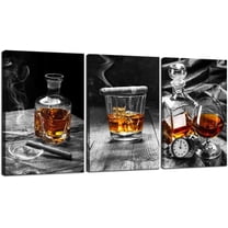Hieng - Large 3 Piece Canvas Prints Wall Art Cigar Whisky Pictures Canvas Art Liquor Still Life Painting Giclee Print on Canvas Modern Kitchen Pub Western Wall Decor Unframed