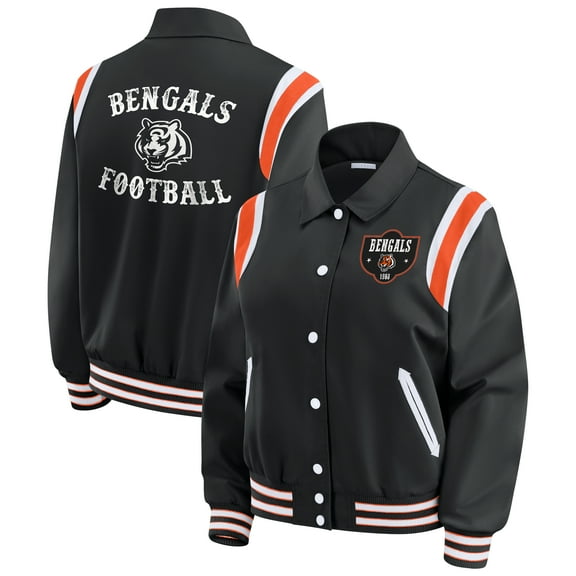 Women's WEAR by Erin Andrews Black Cincinnati Bengals Varsity Lightweight Full-Snap Jacket