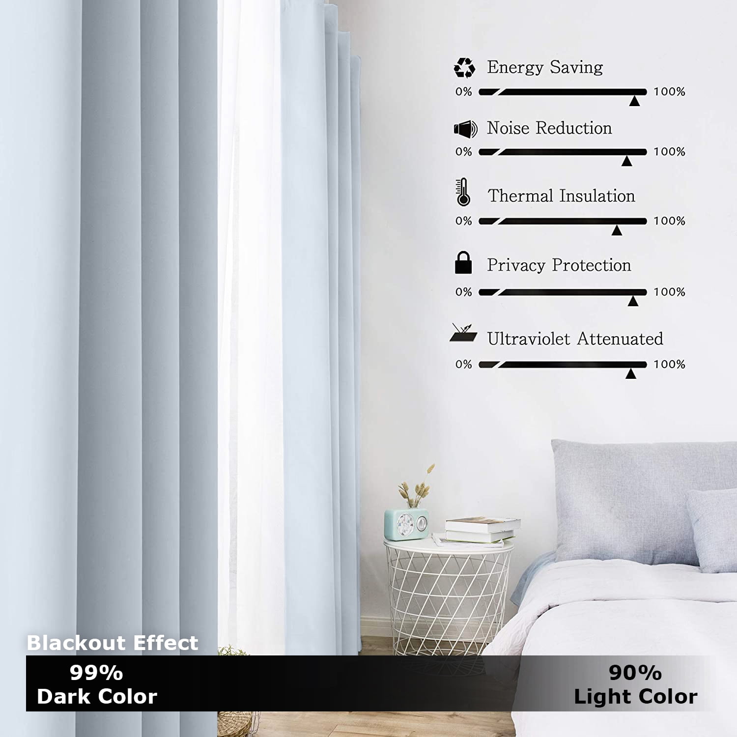 Ample Decor Blackout Curtain 46 x 84 inch Steel Grey Set of 4 Panels, Room Darkening for Bedroom, Noise Reducing, Privacy Protection