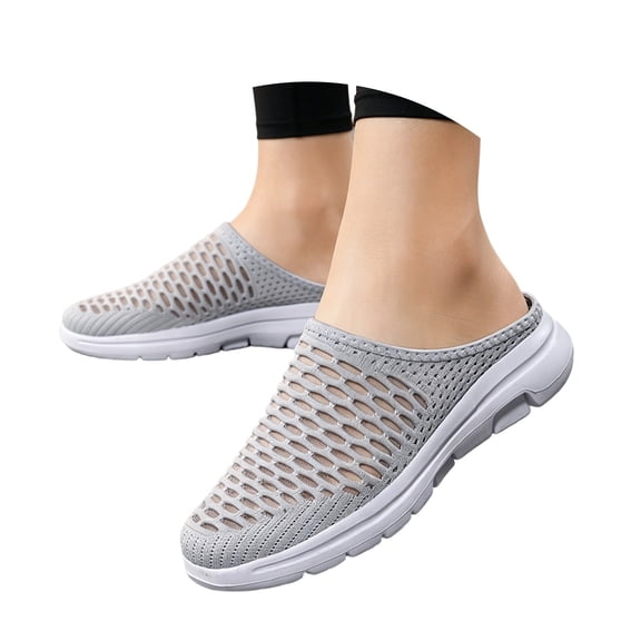AJGRHE Women's Casual Shoes Casual On Sneakers Breathable Mesh Toe Cover Summer Walking Shoes Soft Sole Outdoor Loafers Grey 37