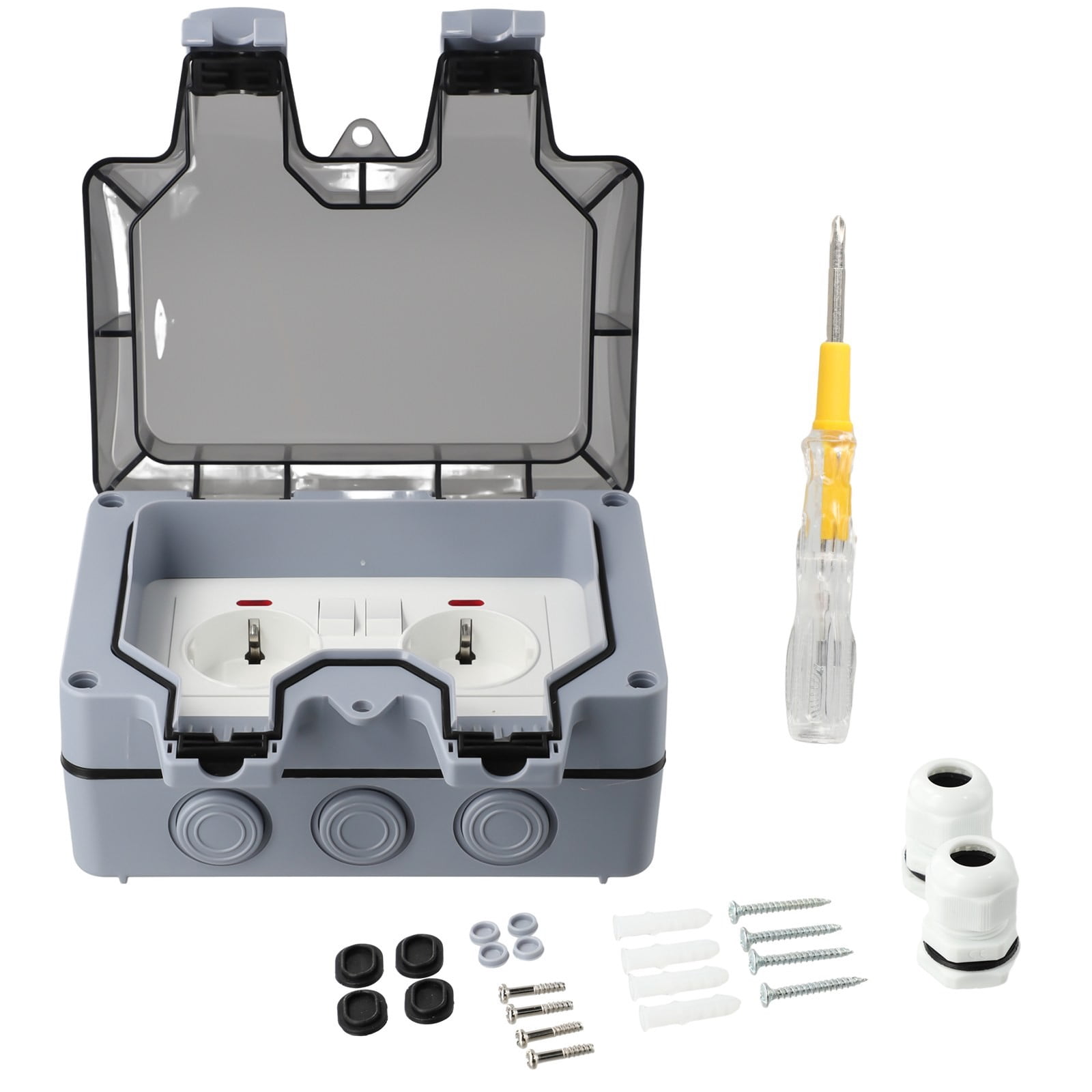 Outdoor Socket Waterproof IP66 Double Socket DE with Switch and Indicator Light