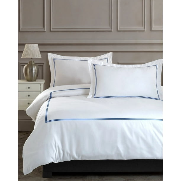 Juego de cama de lujo a rayas azul marino