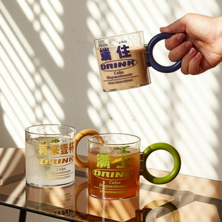 

Ins Creative Print Clear Cold Drink Cup with Big Circle Handle 350ml