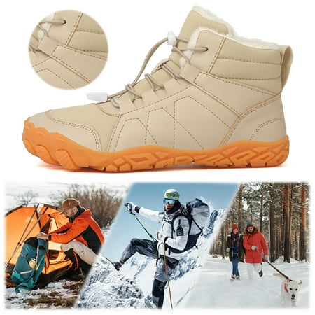 Pohot Barefoot Snow Boots High-Top Barefoot Shoes Anti Slip Outdoor Trekking Shoes Waterproof Minimalist Ankle Boots Thermal for Outdoor Travel