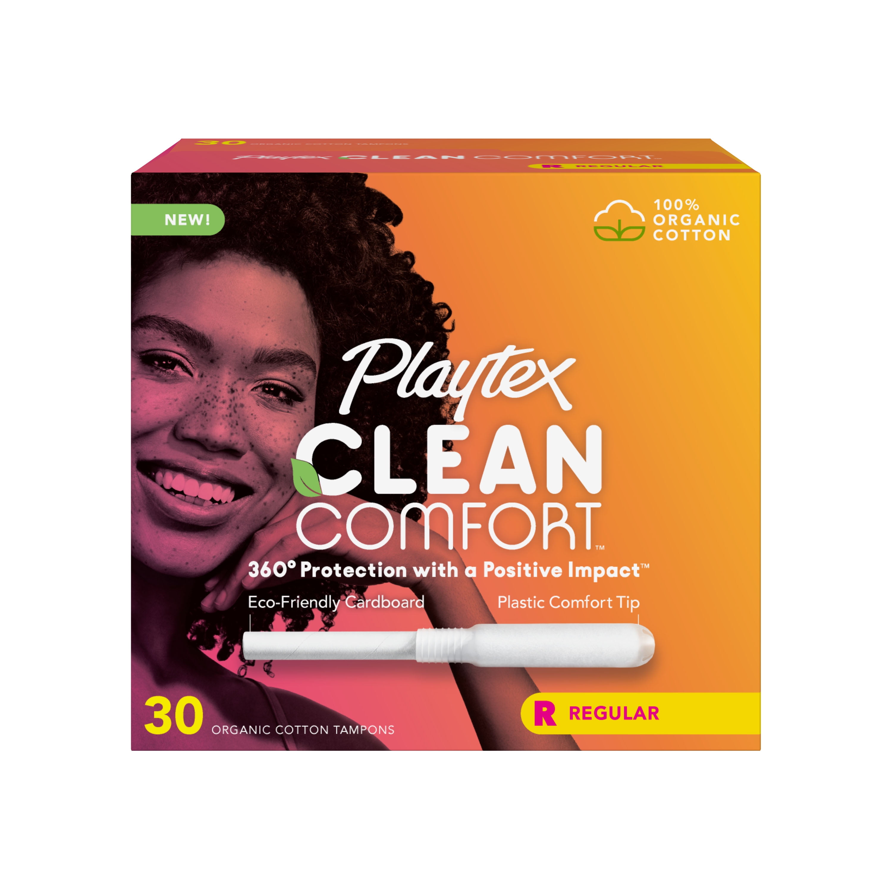 Playtex Clean Comfort Organic Cotton Tampons, Regular Absorbency, 30 Ct