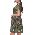 thumbnail image 2 of Fotbe Robe Motif Animaux et Plantes de la Forêt Robe Décontractée Mode Femme Manches Courtes Robe Maxi Robe T-Shirt Robe Longue Rayée Robe Maxi à Blocs de Couleur, 2 of 6
