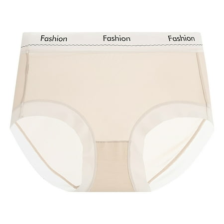 3 Packs Womens Underwear Ladies Ultrathin Seamless Ice Silk Mid High Waist Hip Lifting Transparent Briefs Panties for Women L Beige