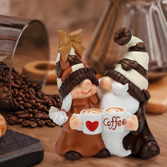 Deally Coffee Gnomes Decor Set – Resin Coffee Bar Accessories, 4.5" Tall Tabletop Gnome Ornaments for Tiered Tray, Kitchen, Home Décor