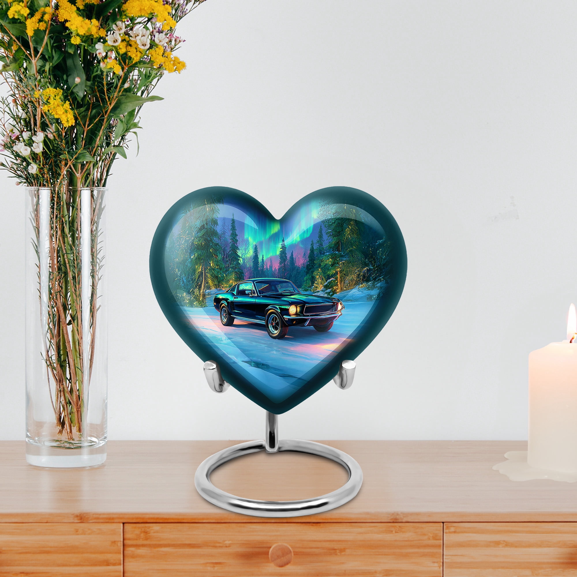 MUKTIVE Car Funeral Heart Urns for Human Adult Ashes Father & Mother, Blue Cremation Burial Urn for Adult Ashes Mother, Small Keepsake Mountain Urns for Loved Ones, 3 Inch
