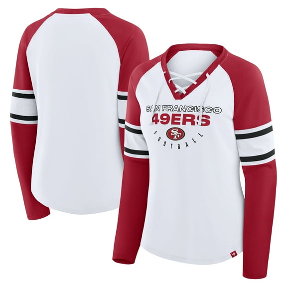 Women's Fanatics White/Scarlet San Francisco 49ers Redzone Blitz Package Raglan Lace-Up V-Neck Long Sleeve T-Shirt