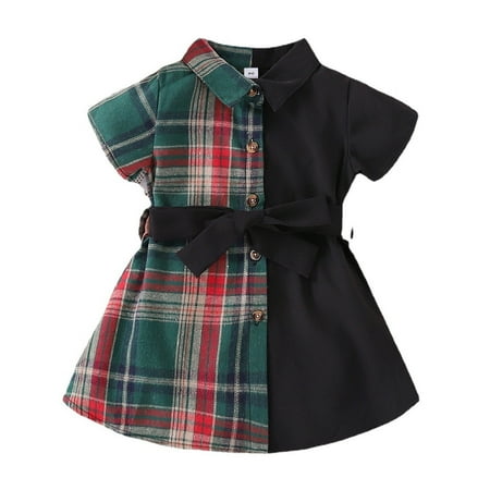 

Girls Cat Dress A Line Dress Toddler Baby Girls Short Sleeve Patchwork Plaid Bowknot Princess Dress Outfits Clothes Preschool Girl Clothes Short Sleeve Casual Dress