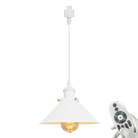 

FSLiving H-Type Track Pendant Light with White Metal Cone Shade Nordic Style Industrial Factory Pendant Lamp Track Lighting with Smart Edison Bulbs Timer for Kitchen Island Customizable - 1 Light