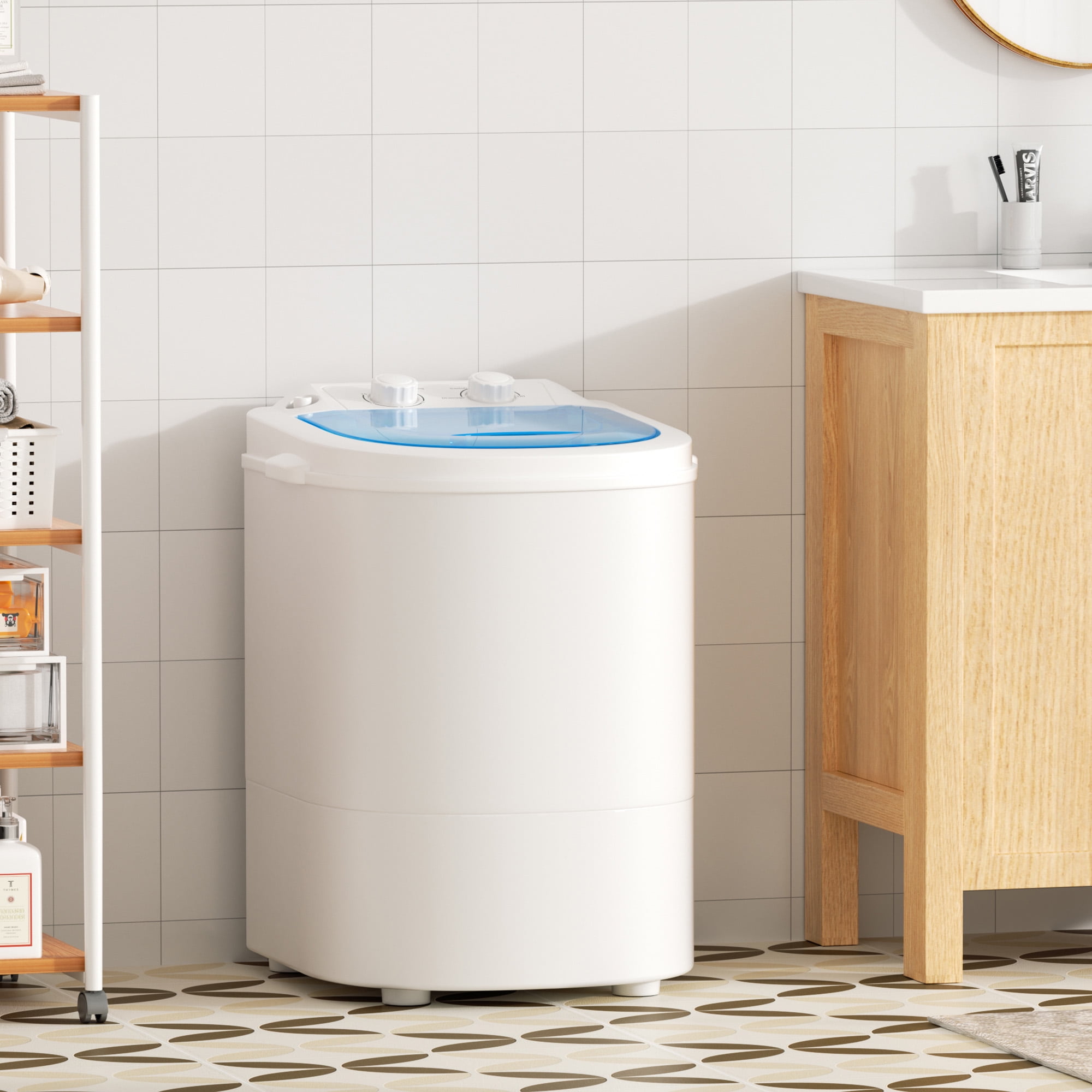 SUNCROWN Portable Washing Machine, 6.6 Lbs Compact Mini Washer Machine, 110V Single Tub Laundry Washer for Apartments, Dorms,Traveling, RV, Blue