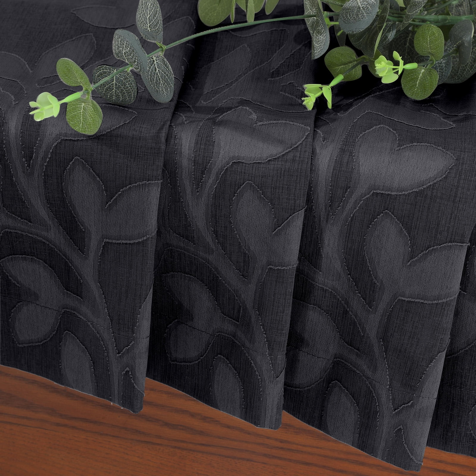OVZME Darla Sheer Black Curtains 63 Inch Length 2 Panels Set, Light Filtering Breathable Textured Jacquard Curtains, Window Curtains for Living Room with Rod Pocket, Each 42Wx63L Inch