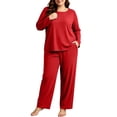 thumbnail image 2 of vdgthytj Plus Size Loungewear Sets for Women Ribbed Long Sleeve Crewneck Tops Straight Leg Pants Fall Sleepwear 2 Piece Outfits(5X-Large,Red), 2 of 9
