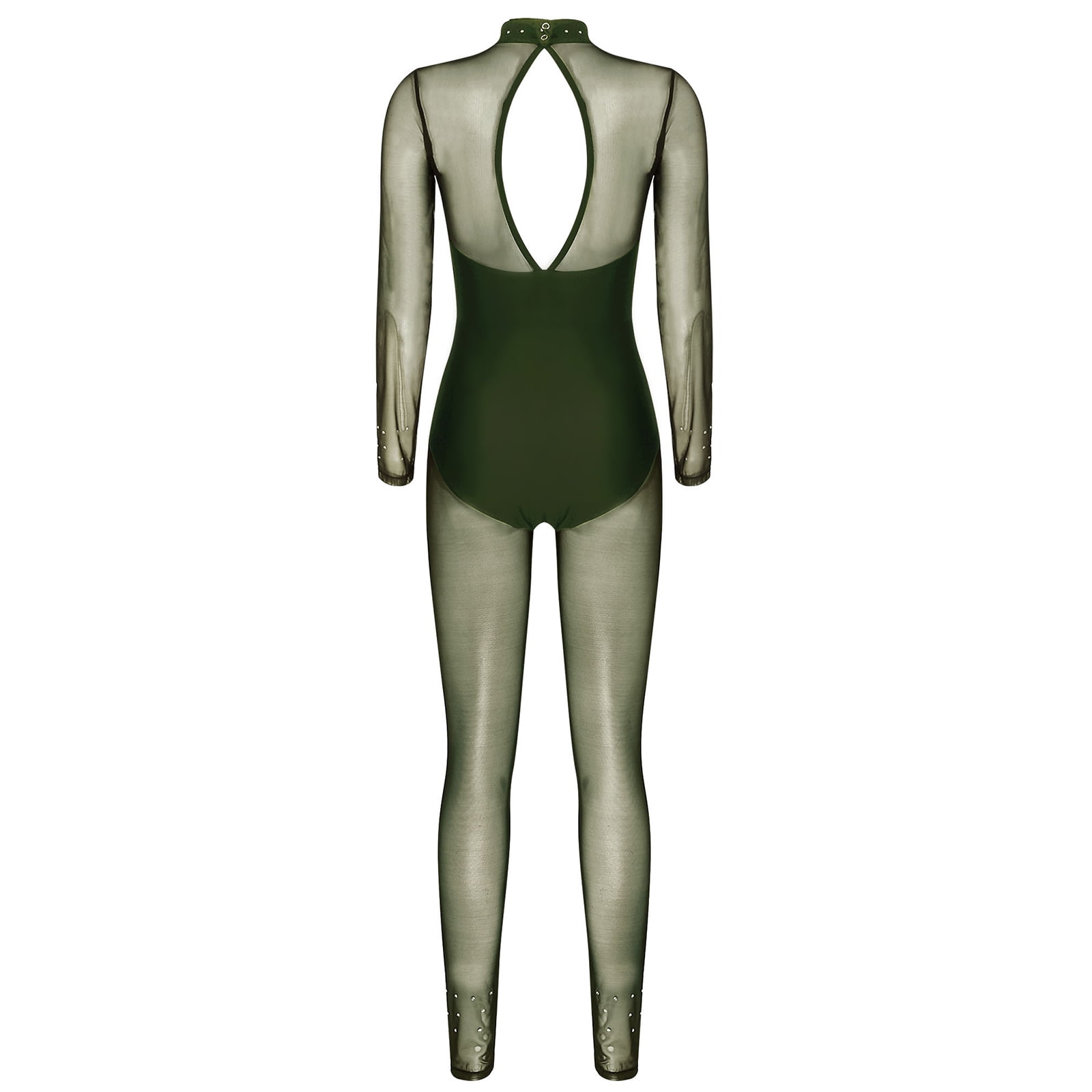  BATRC LYNLYN Sheer Lace Bodysuit Women Backless Transparent Mesh  Bow Sexy Jumpsuit Catsuit Straps Bodysuits Thong (Color : Army Green, Size  : M) : Clothing, Shoes & Jewelry