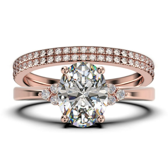 Dazzling Minimalist 2.50 Carat Oval Cut Diamond Moissanite Engagement Ring, Classic Wedding Ring, Two Matching Band in 10k Solid Rose Gold, Gift For Loveria, Promise Ring