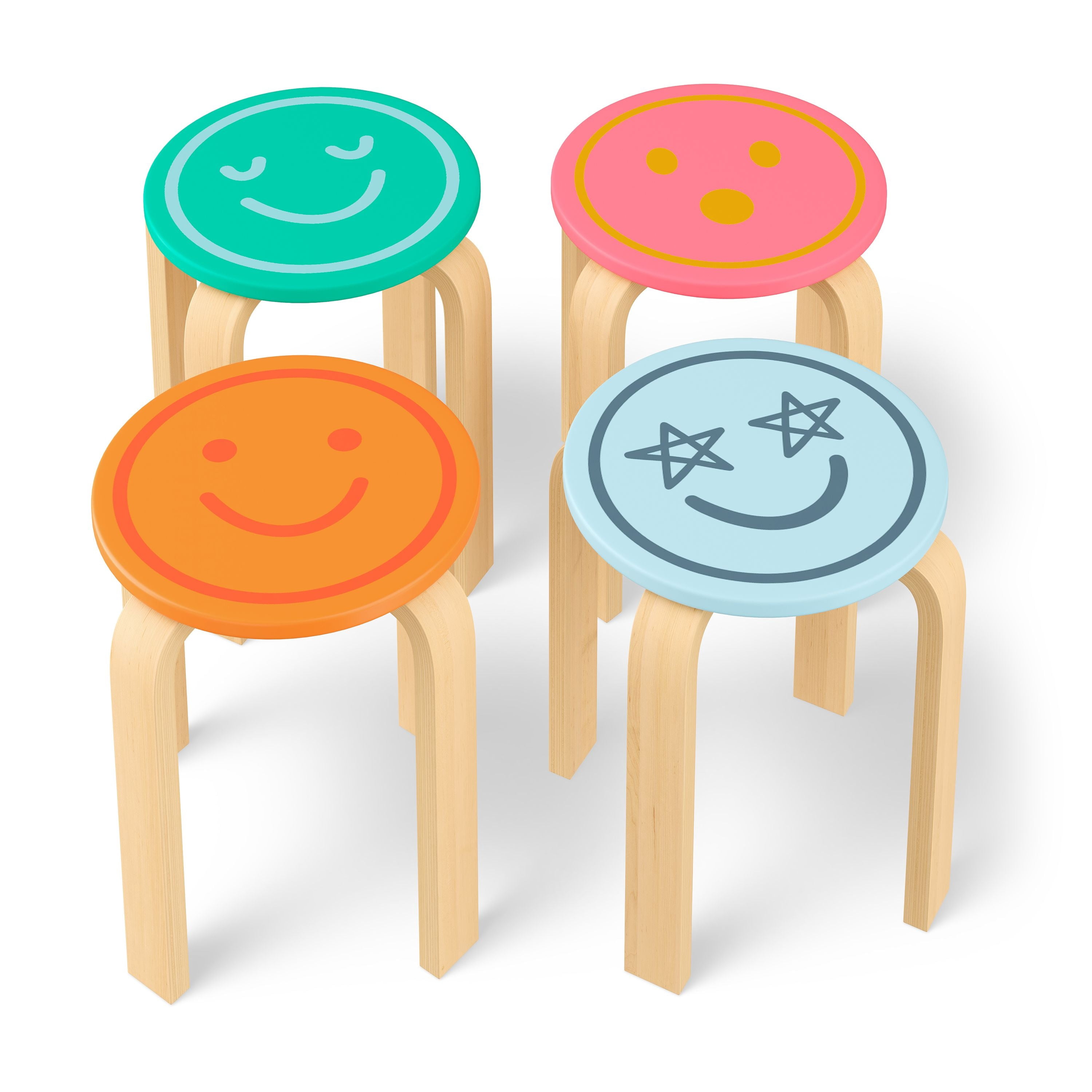 Mainstays Kids Get Happy 5-Piece Play Table and Chair Set, Natural Teak and Multicolor
