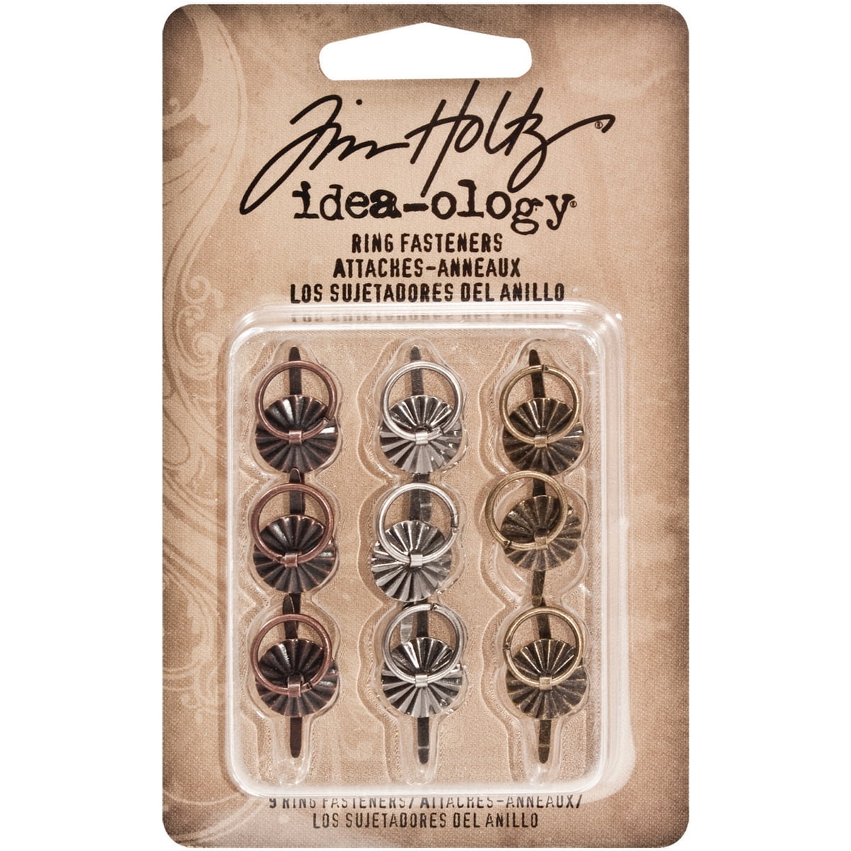 Idea-Ology Ring Fasteners .25' 9/Pkg-Antique Nickel, Brass & Copper
