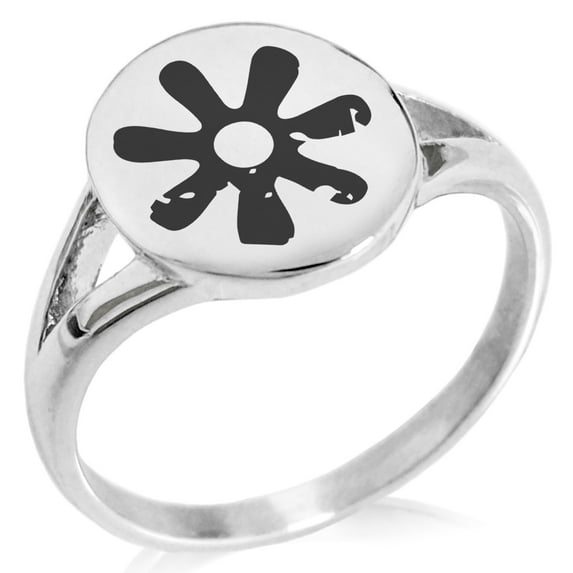 Stainless Steel Ancient Tribal Wisdom Rune Minimalist Oval Top Polished Statement Signet Ring