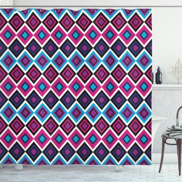 Ambesonne Navy and Blush Shower Curtain, Psychedelic Lines, 69"Wx84"L, Magenta Purple Blue