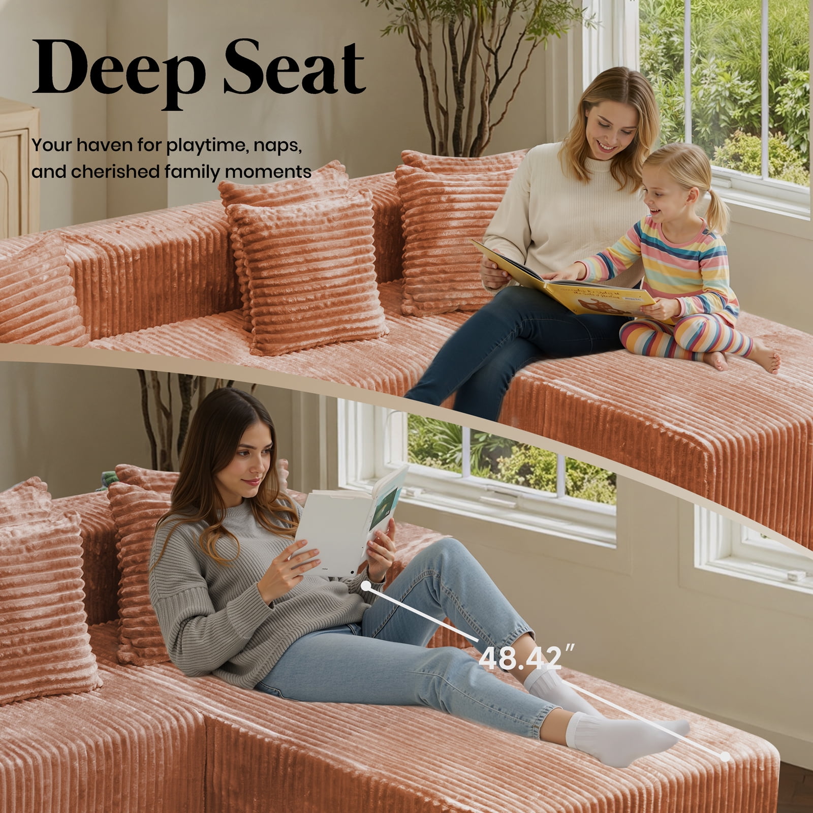 Kelyda 130'' U Shaped Sectional Couches, Modern Deep Seat Foam Boneless Cloud Sofa for Living Room Brown