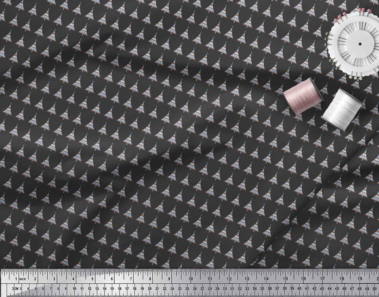 Soimoi Black Rayon Fabric Tree Christmas Print Sewing Fabric Yard 56 Inch Wide